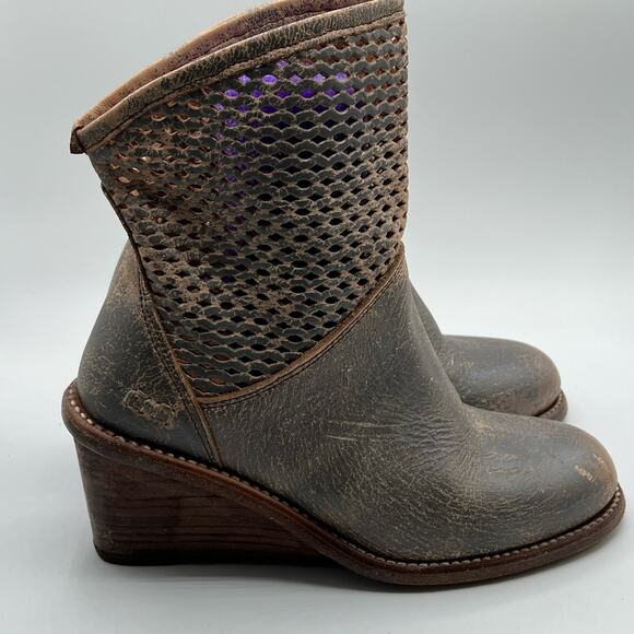 Bed Stu Dutchess Lux Leather Wedge Boots Smoke Grey Tan Distressed Size 7 New - Picture 1 of 13